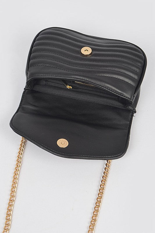 Black luxury GC Logo Chain Flap Bag with gold chain strap and quilted design interior