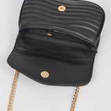 Black luxury GC Logo Chain Flap Bag with gold chain strap and quilted design interior
