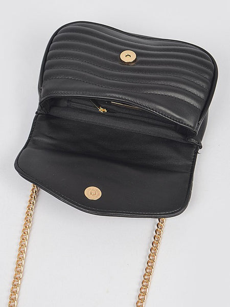 Black luxury GC Logo Chain Flap Bag with gold chain strap and quilted design interior