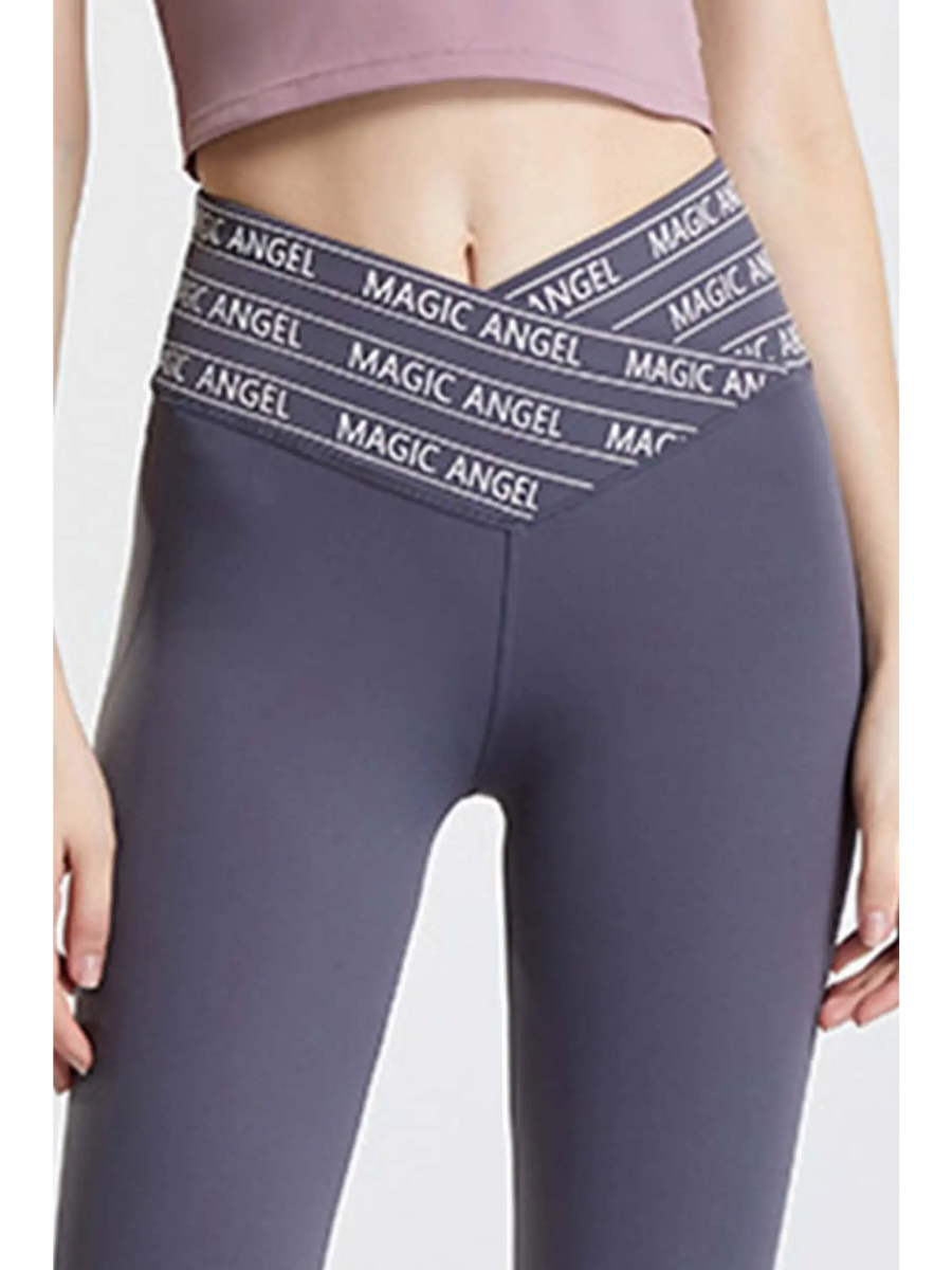 Babe Beachwear high waisted workout leggings for women in gray with Magic Angel waistband design