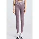 Babe Beachwaer high waisted workout leggings for women in mauve with branded waistband and white sneakers