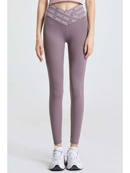 Babe Beachwaer high waisted workout leggings for women in mauve with branded waistband and white sneakers