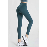 Babe Beachwear high waisted workout leggings for women in dark teal shown from the back