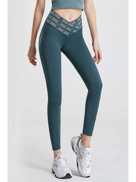 Babe Beachwear high waisted workout leggings for women in dark teal with branded waistband