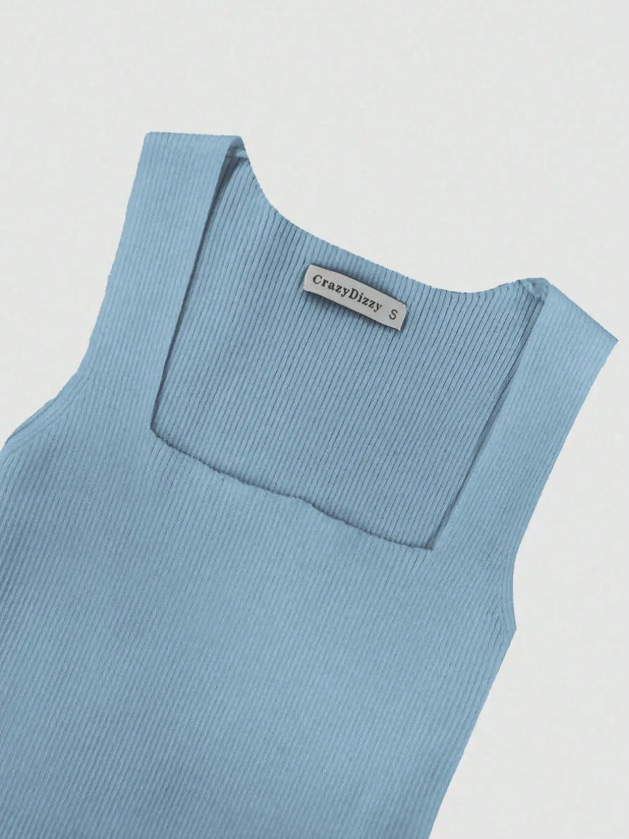 Blue ribbed maxi mermaid dress from Trendsi with square neckline and sleeveless design