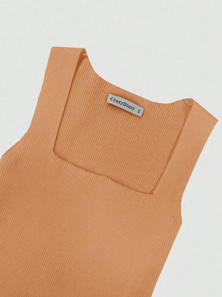 Trendsi ribbed maxi dress in peach color with square neckline and sleeveless design mermaid dress