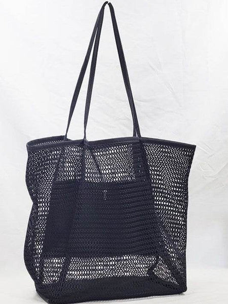 Black Mesh Beach Bag Tote Bag with long handles by Babe Beachwear perfect for beach trips