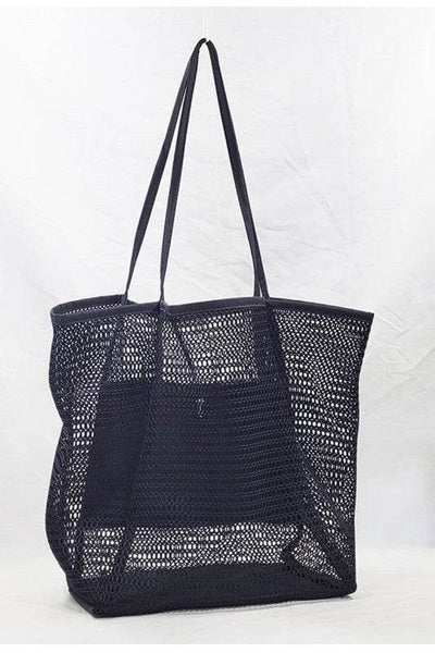 Black Mesh Beach Bag Tote Bag with long handles by Babe Beachwear perfect for beach trips