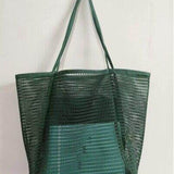 Babe Beachwear green Mesh Beach Bag Tote Bag with long handles for carrying essentials