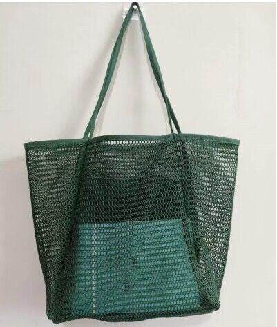 Babe Beachwear green Mesh Beach Bag Tote Bag with long handles for carrying essentials