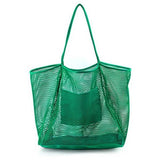 Green mesh beach bag tote bag with long handles from Babe Beachwear for easy carrying