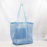 Light blue Mesh Beach Bag Tote Bag with long handles perfect for beach and casual use