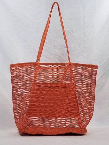 Babe Beachwear orange Mesh Beach Bag Tote Bag with long handles and spacious design