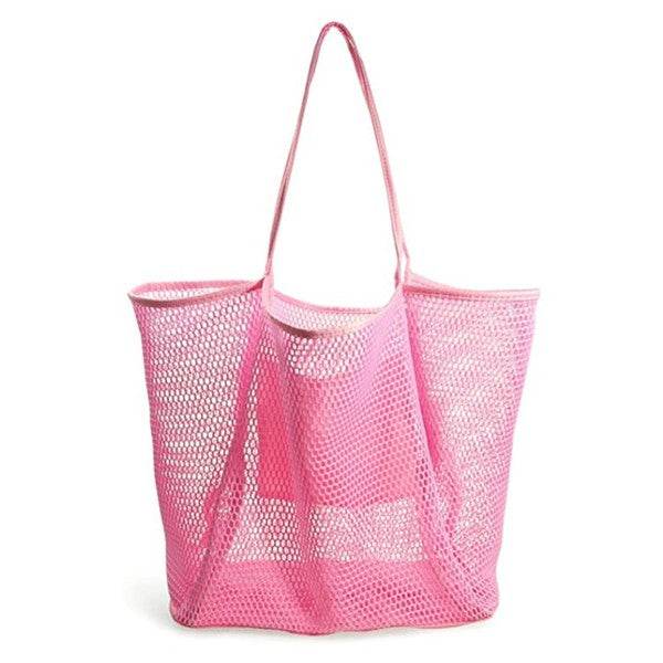 Pink Mesh Beach Bag Tote Bag with long handles by Babe Beachwaer perfect for summer and beach outings