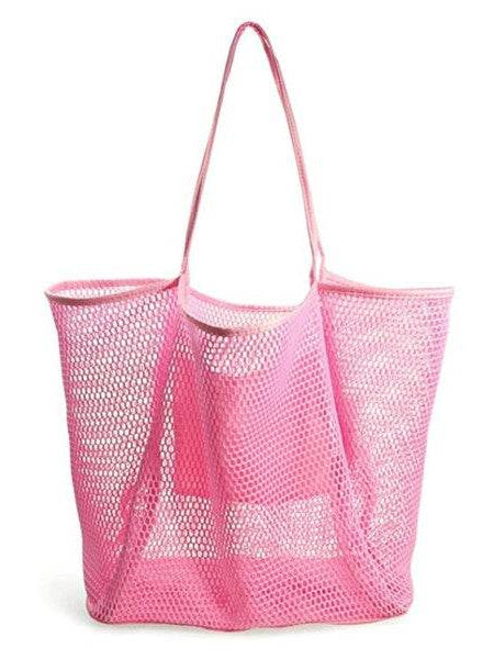 Pink Mesh Beach Bag Tote Bag with long handles by Babe Beachwaer perfect for summer and beach outings