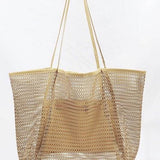 Babe Beachwaer Mesh Beach Bag Tote Bag in beige with long handles and spacious design