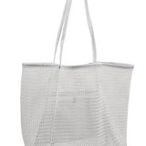 White Babe Beachwear mesh beach bag tote bag with long handles for easy carrying