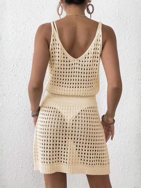 Babe Beachwear mesh swimsuit coverup mini dress with open knit design and sleeveless style