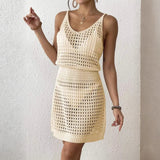 Babe Beachwear mesh swimsuit coverup mini dress in cream with sleeveless design and open knit pattern