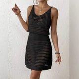 Babe Beachwear black mesh swimsuit coverup mini dress with sleeveless design and scoop neck