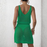 Green mesh swimsuit coverup mini dress by Babe Beachwear featuring sleeveless design and low back