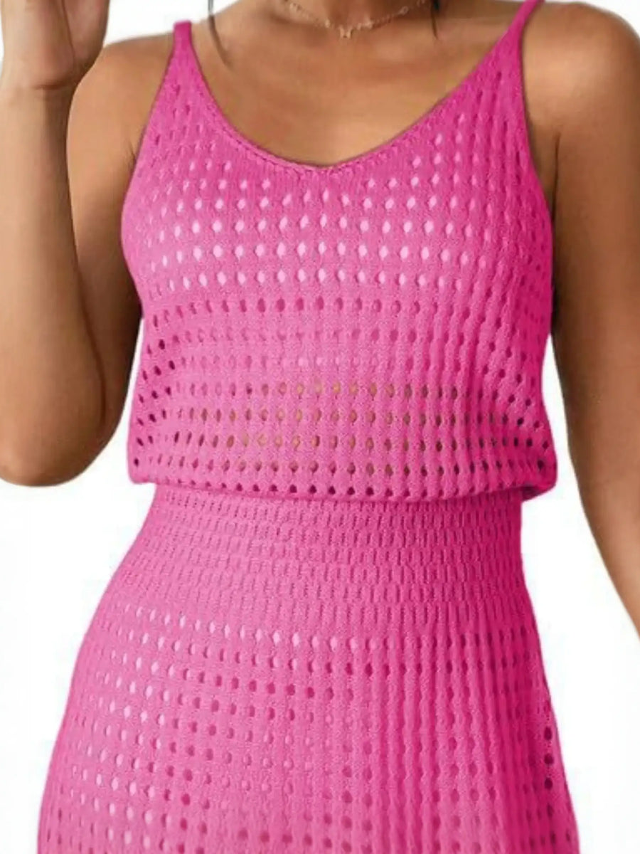 Babe Beachwear vibrant pink mesh swimsuit coverup mini dress with sleeveless design and fitted waist