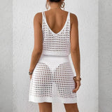 Babe Beachwear white mesh swimsuit coverup mini dress with sleeveless design and scoop back