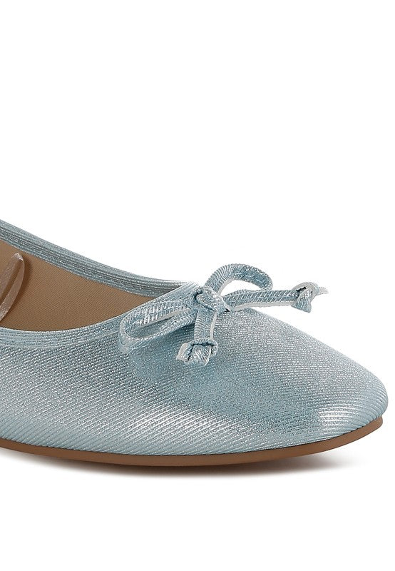 Rag Company metallic ballet flats for women in light blue with a bow detail