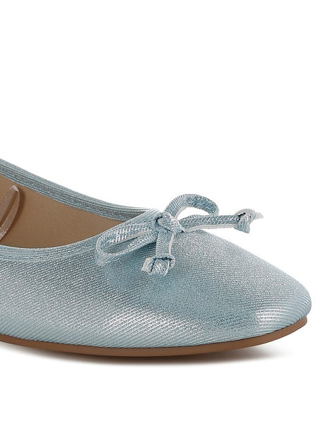 Rag Company metallic ballet flats for women in light blue with a bow detail