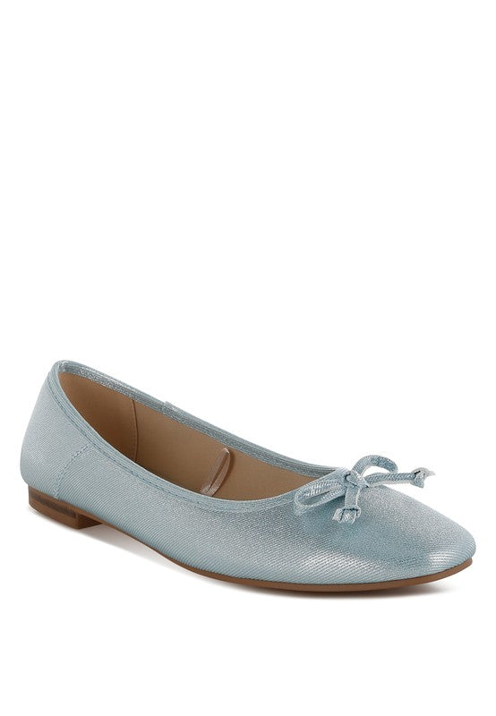 Rag Company metallic ballet flats for women in light blue with bow detail and low heel