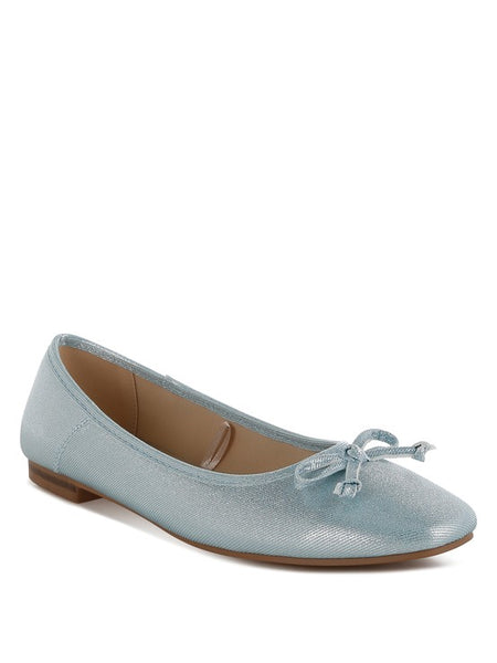 Rag Company metallic ballet flats for women in light blue with bow detail and low heel