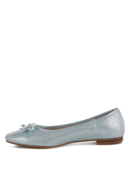 Rag Company metallic ballet flats for women in shiny light blue with a small bow detail