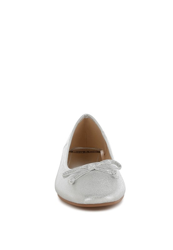 Rag Company silver metallic ballet flats for women with bow detail on toe