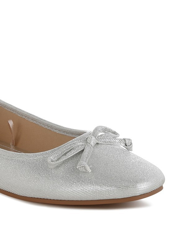 Metallic ballet flats for women in silver with bow detail by Rag Company
