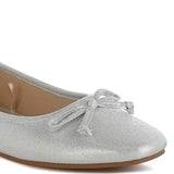 Metallic ballet flats for women in silver with bow detail by Rag Company