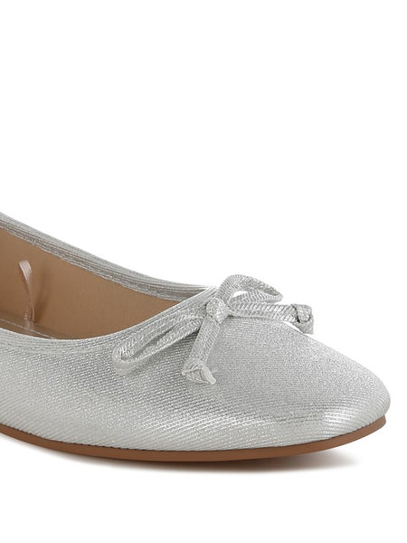 Metallic ballet flats for women in silver with bow detail by Rag Company