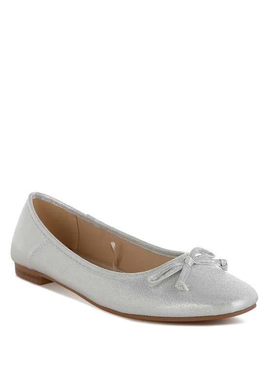 Rag Company silver metallic ballet flats for women with bow detail and low heel