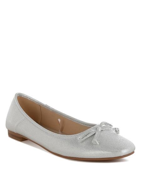 Rag Company silver metallic ballet flats for women with bow detail and low heel