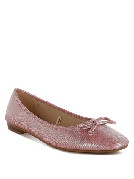 Rag Company metallic ballet flats for women in pink with bow detail and low heel