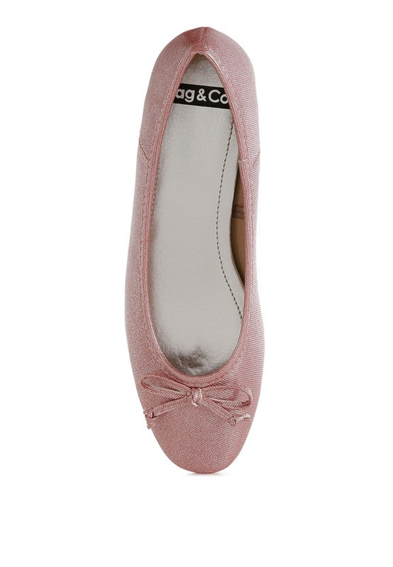 Rag Company metallic ballet flats for women in pink with bow detail and rounded toe