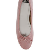 Rag Company metallic ballet flats for women in pink with bow detail and rounded toe