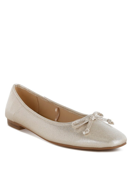 Rag Company metallic ballet flats for women in a soft shimmering light gold color with bow detail