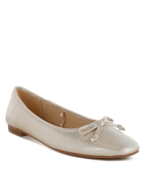 Rag Company metallic ballet flats for women in a soft shimmering light gold color with bow detail