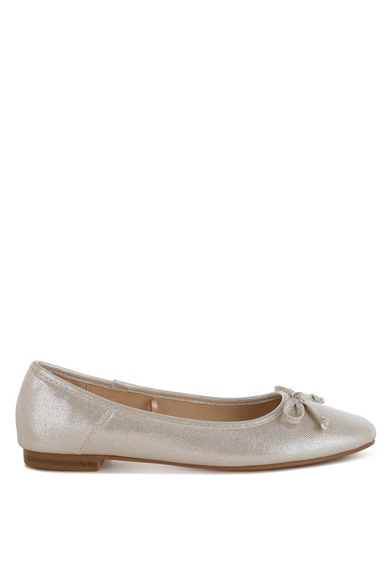 Rag Company metallic ballet flats for women in light silver with a small bow detail