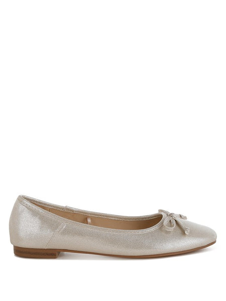 Rag Company metallic ballet flats for women in light silver with a small bow detail