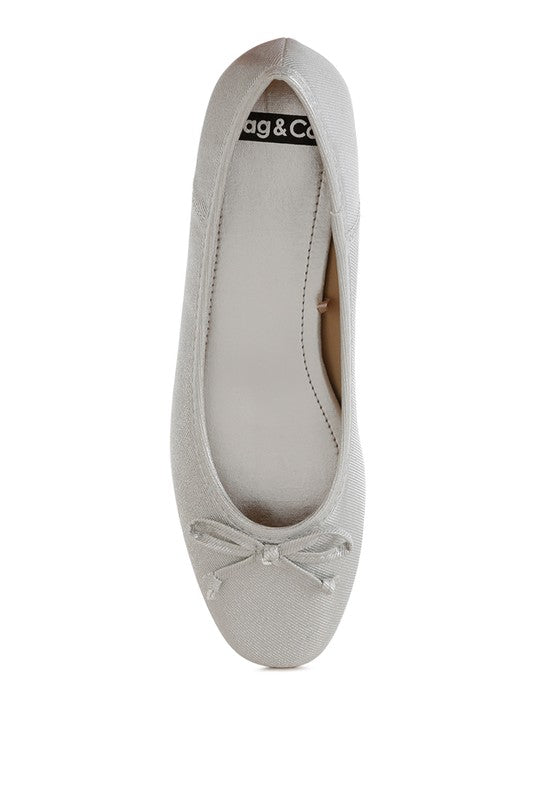 Rag Company metallic ballet flats for women in light silver with bow detail on toe