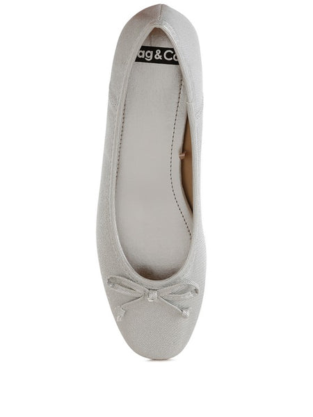 Rag Company metallic ballet flats for women in light silver with bow detail on toe