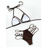 Beach Babes brown and white swimsuit featuring ring details Miami style swimwear for women