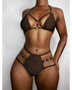 Beach Babes brown two-piece swimsuit featuring ring details Miami style swimwear for women