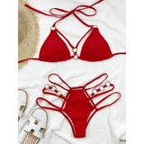 Red Beach Babes swimsuit featuring Miami style swimwear for women with strappy top and bottom